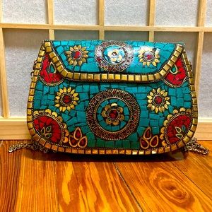 Anthropologie Antik Kraft Amoli Clutch Metal turquoise Berry
